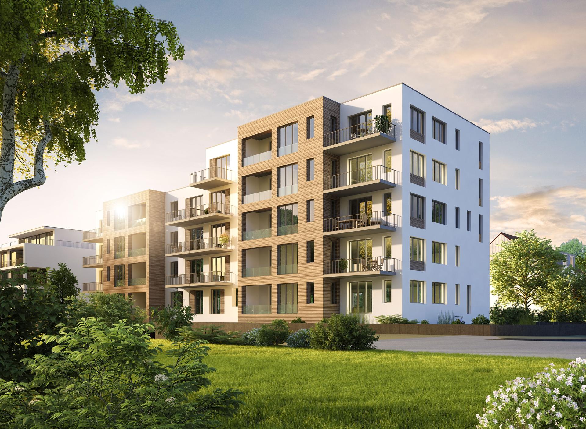 modern apartment house with wooden elements